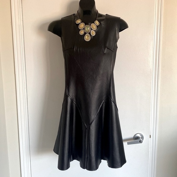 SOPHYLINE&CO Dresses & Skirts - SOPHYLINE&CO Paris Faux Leather  short sleeved Skater new Black Dress size small